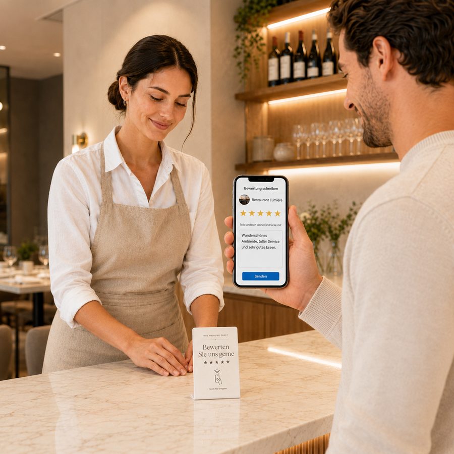 Google-Bewertung mit fünf Sternen wird auf dem Smartphone abgeschickt